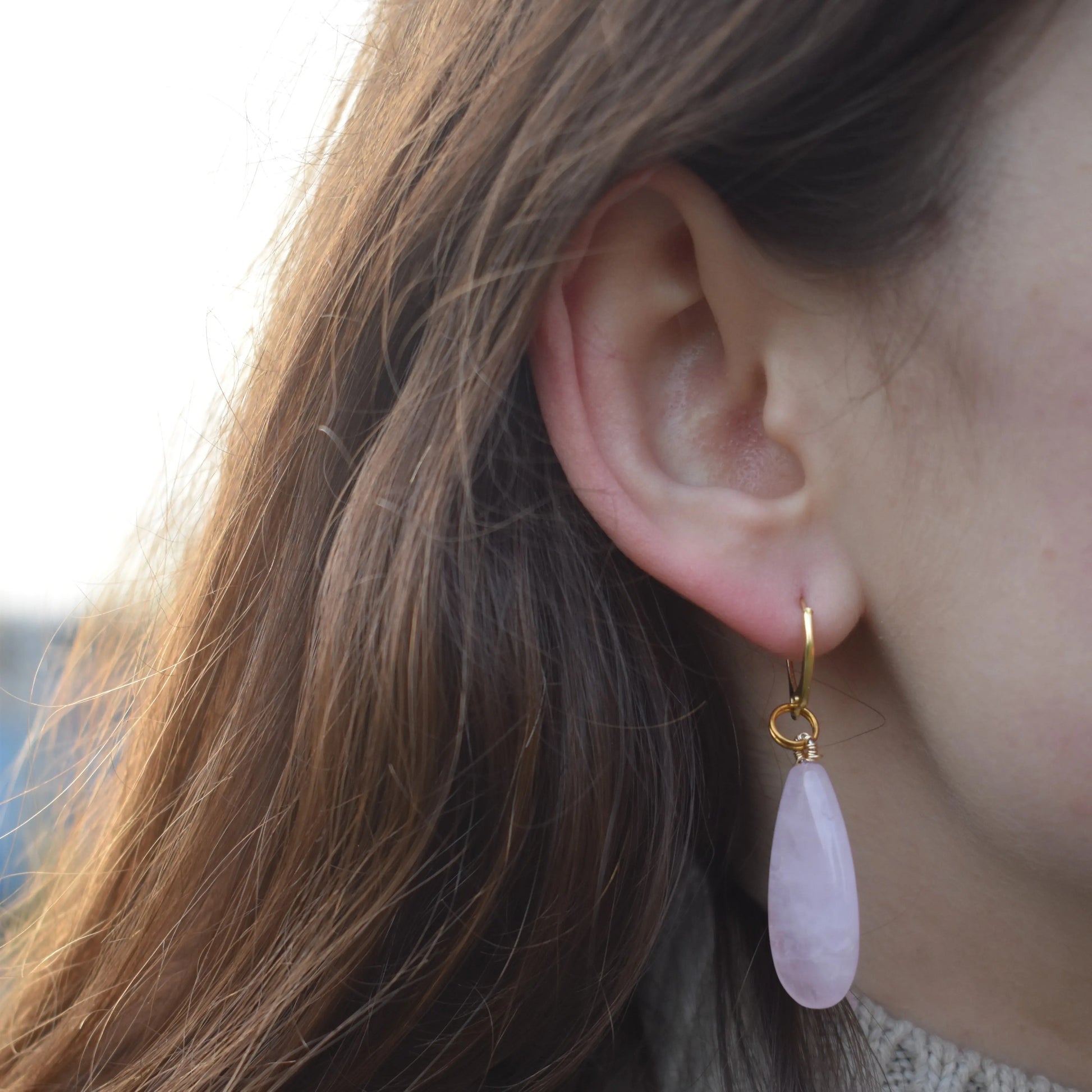 Rose Quartz and Yellow Gold Vermeil Earrings - Memoriex