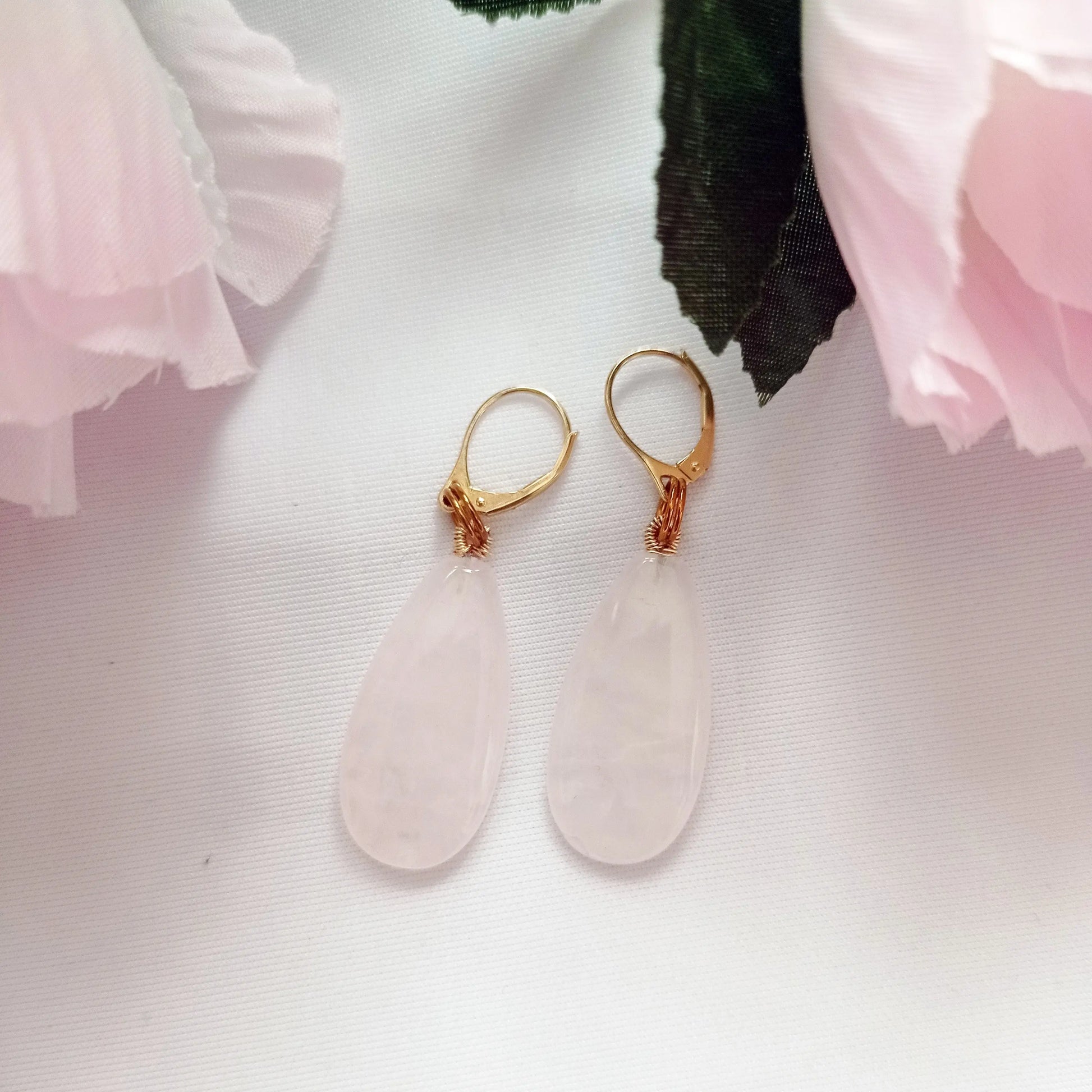 Rose Quartz and Yellow Gold Vermeil Earrings - Memoriex