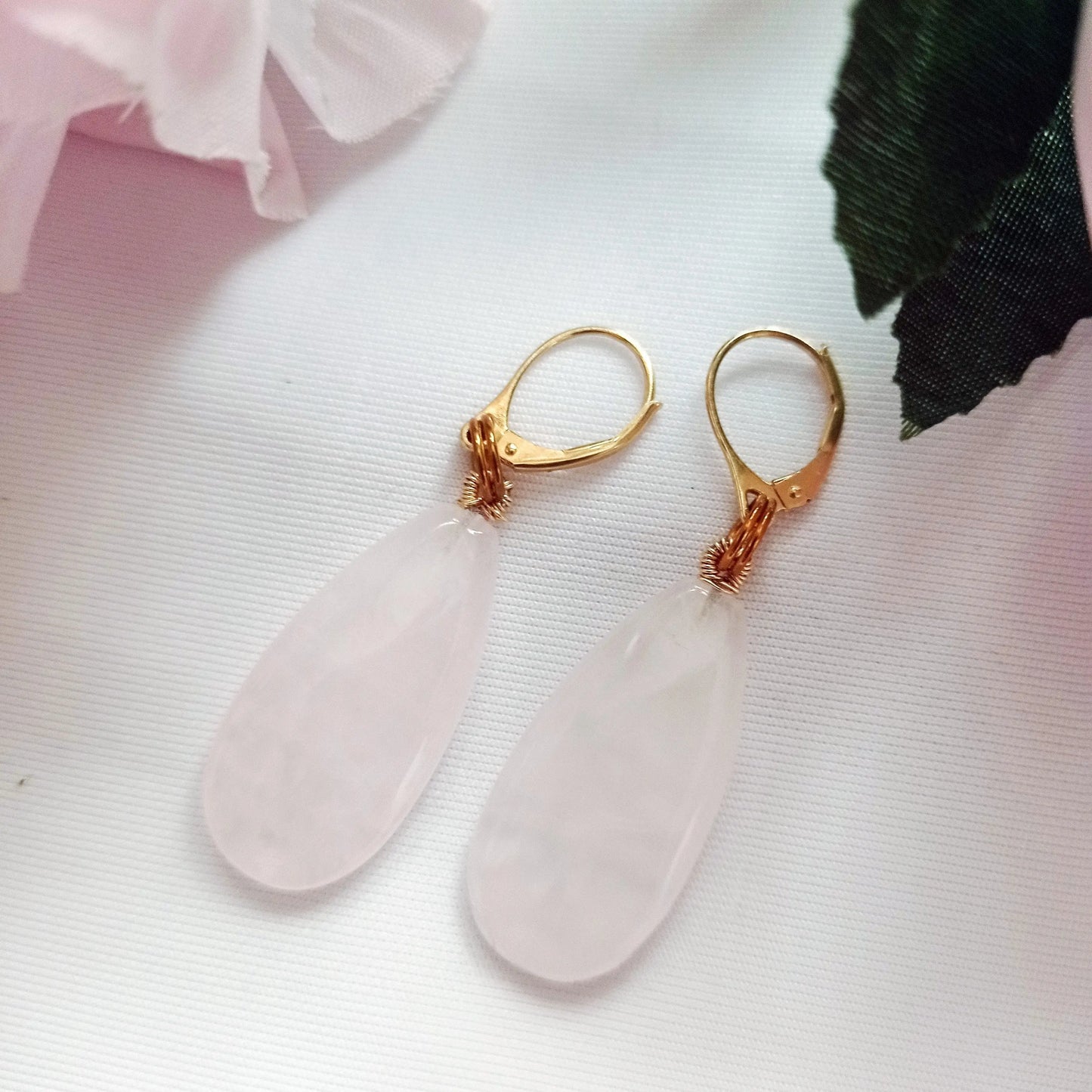 Rose Quartz and Yellow Gold Vermeil Earrings - Memoriex