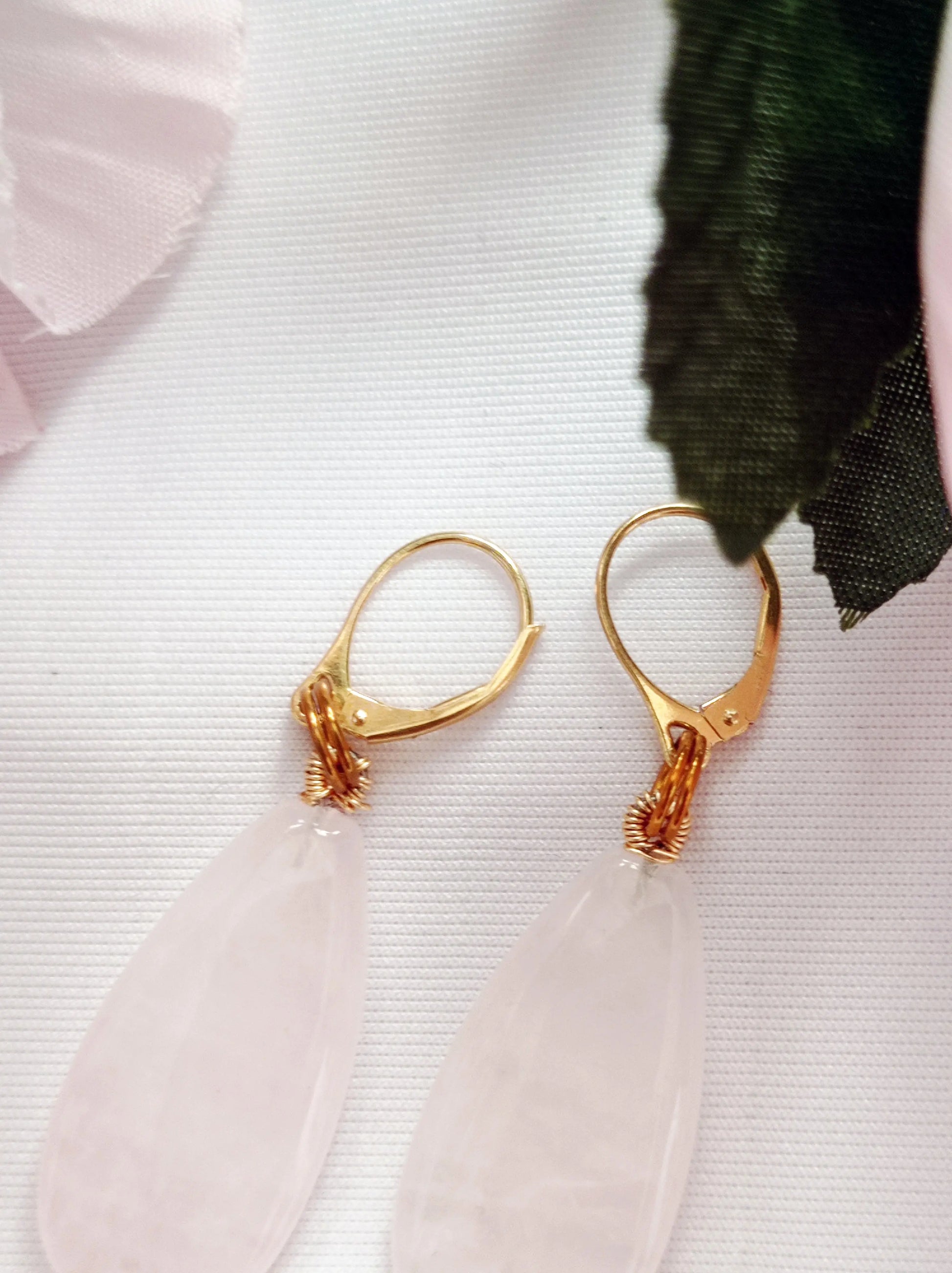 Rose Quartz and Yellow Gold Vermeil Earrings - Memoriex