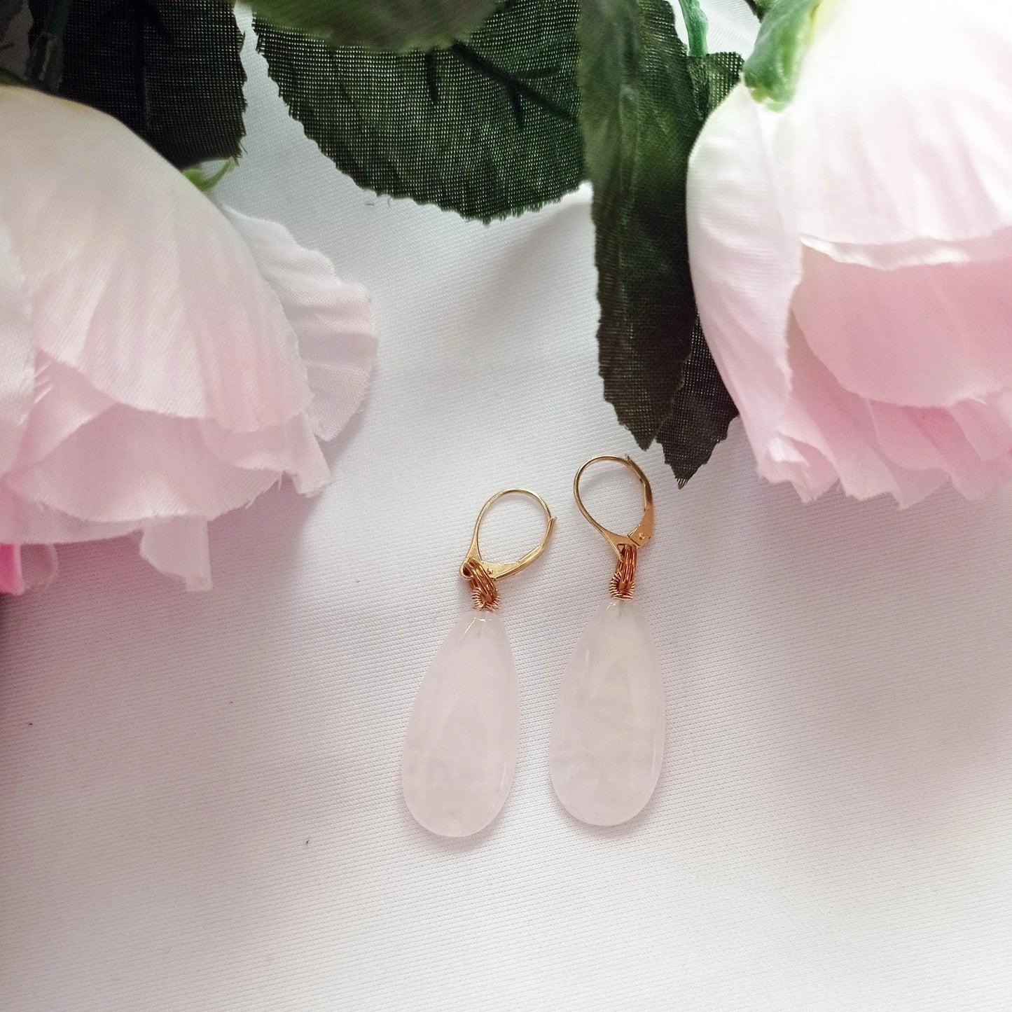 Rose Quartz and Yellow Gold Vermeil Earrings - Memoriex