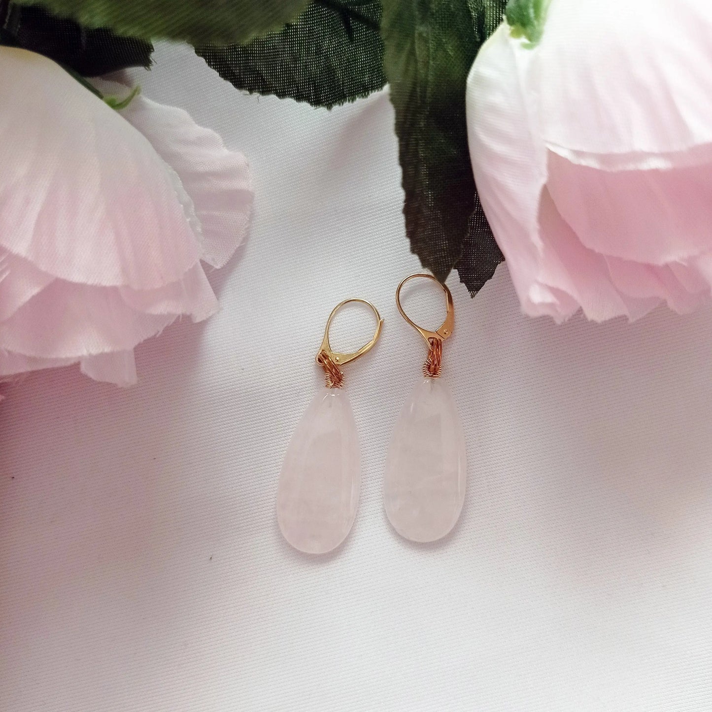 Rose Quartz and Yellow Gold Vermeil Earrings - Memoriex