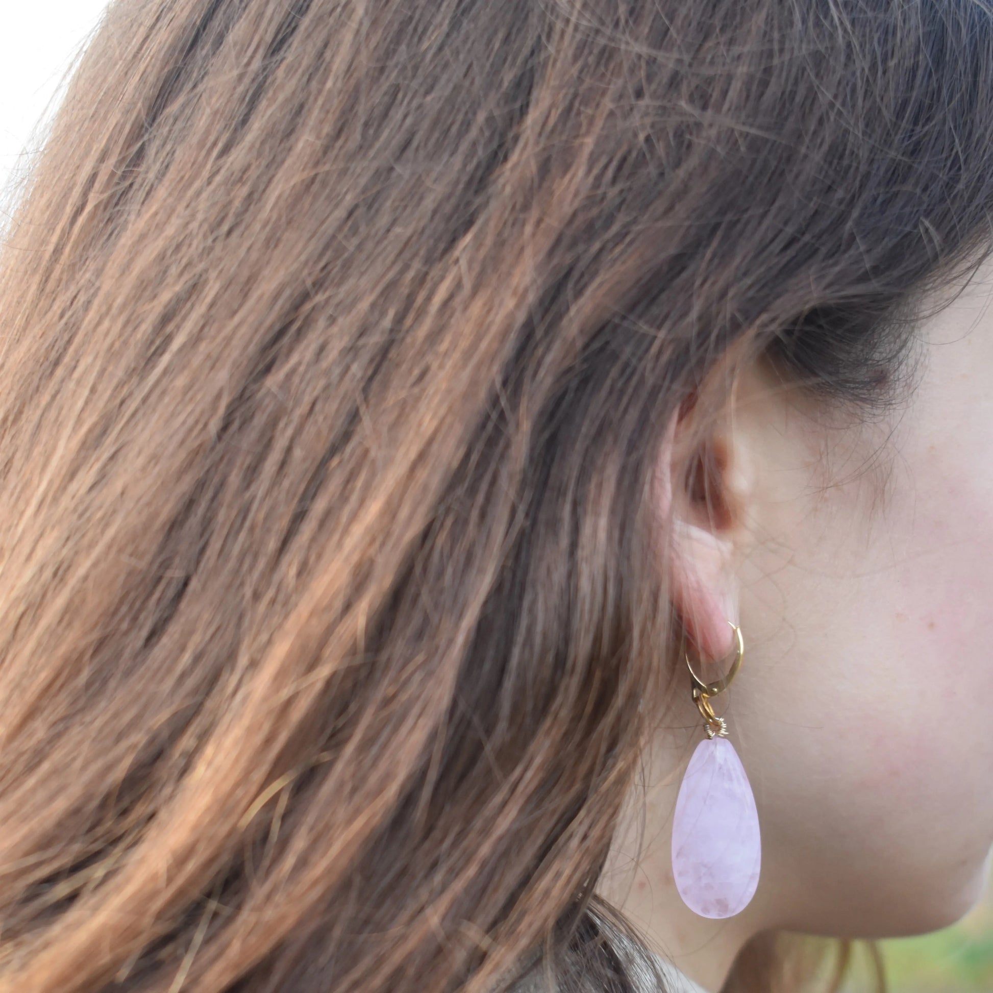 Rose Quartz and Yellow Gold Vermeil Earrings - Memoriex