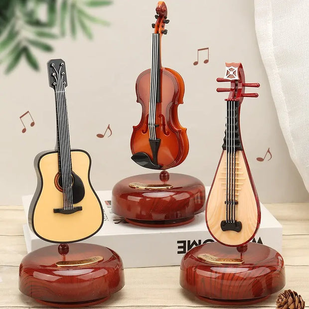 Rotating Music Box Guitar Violin Octave Box Birthday Gift Girls Holiday Gift Living Room Creative Ornaments - Memoriex 