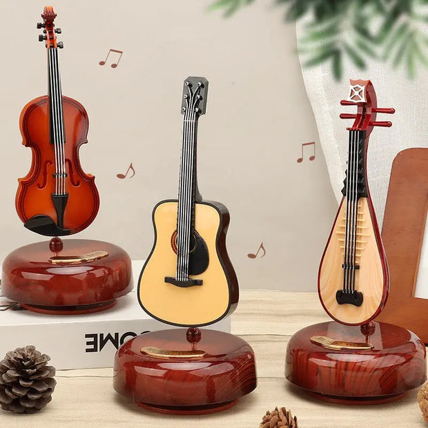 Rotating Music Box Guitar Violin Octave Box Birthday Gift Girls Holiday Gift Living Room Creative Ornaments - Memoriex 