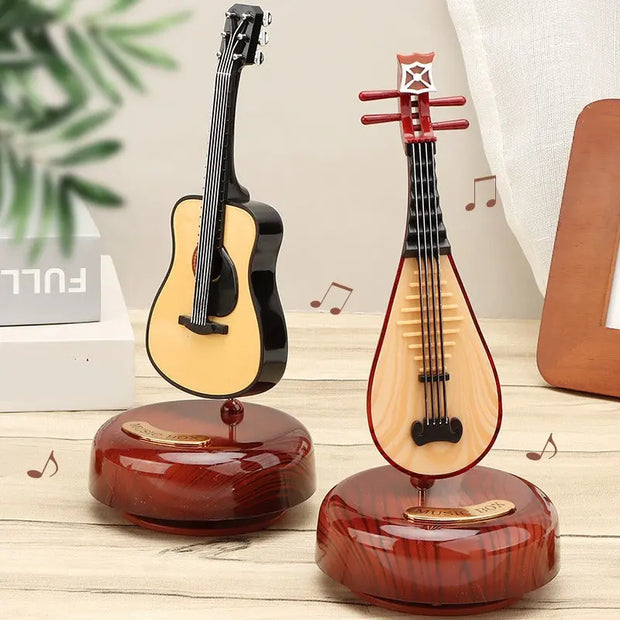 Rotating Music Box Guitar Violin Octave Box Birthday Gift Girls Holiday Gift Living Room Creative Ornaments - Memoriex 