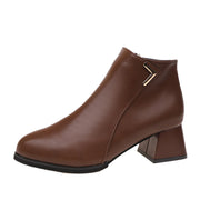 Round Head Chunky Heel Short European And American Style Solid Color Women's Martin Boots - Memoriex 