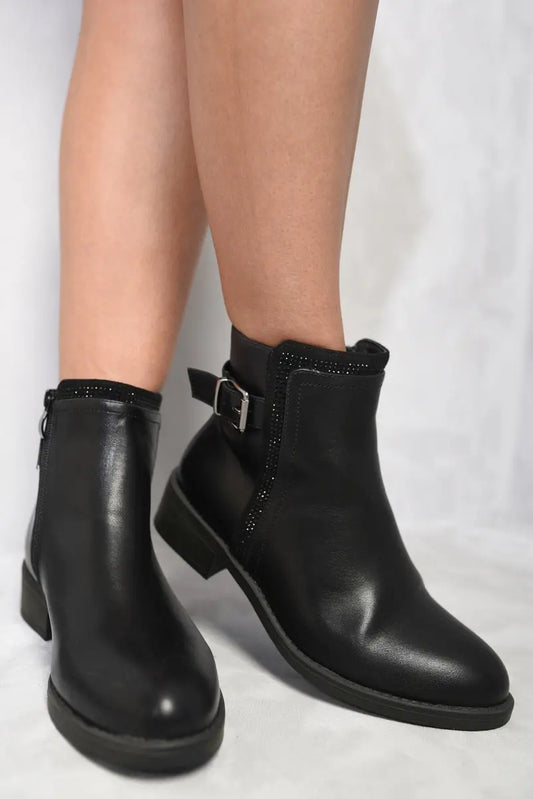 Round Toe Low Heel Ankle Buckle Boots - Memoriex 