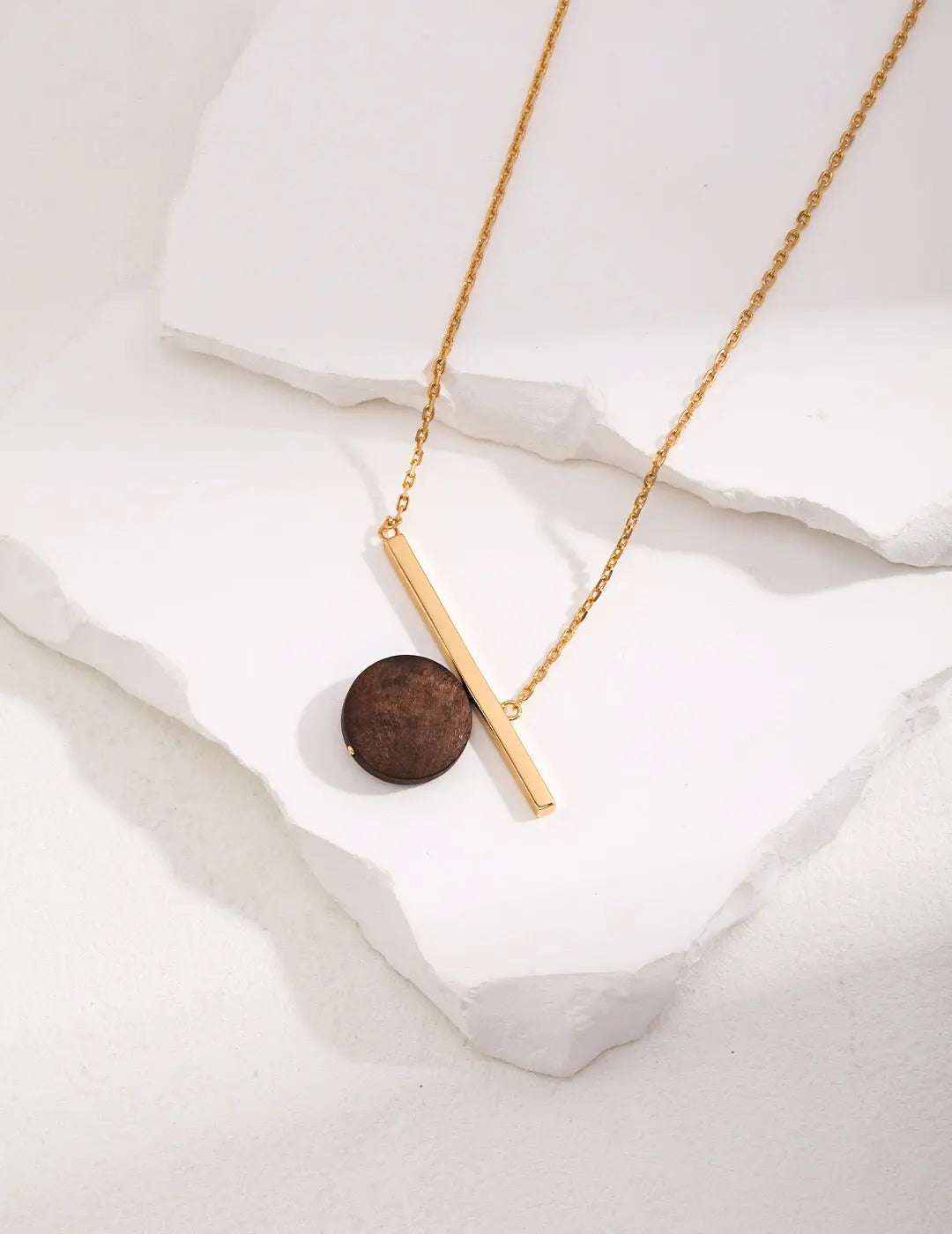 Round Wooden Pendant Necklace-0