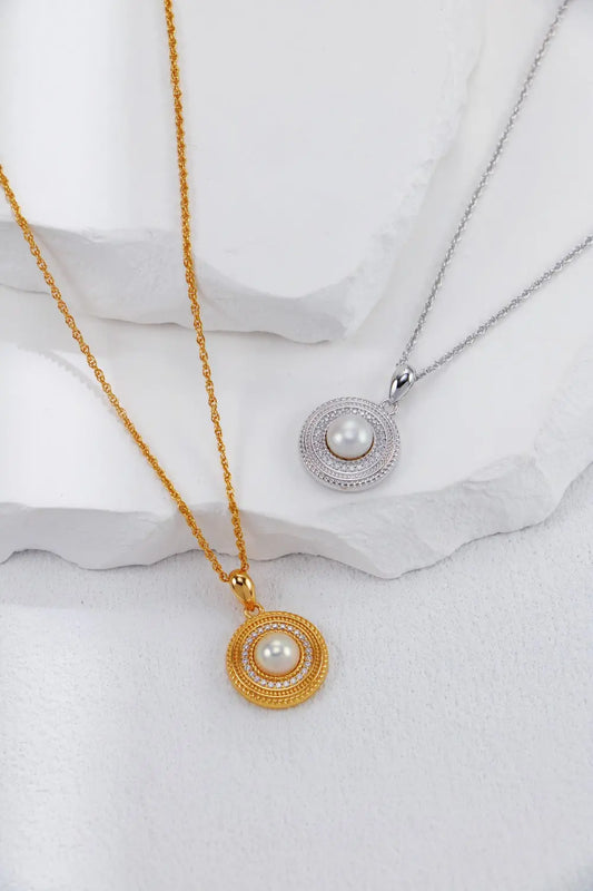 Round Zircon Pearl Necklace-0