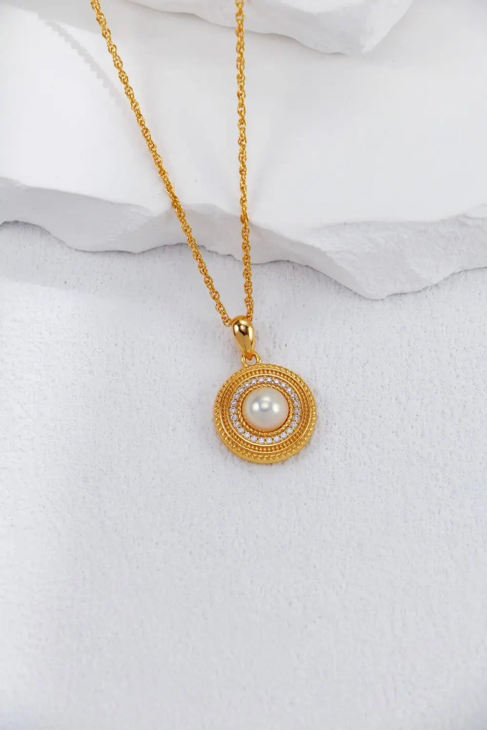 Round Zircon Pearl Necklace-2