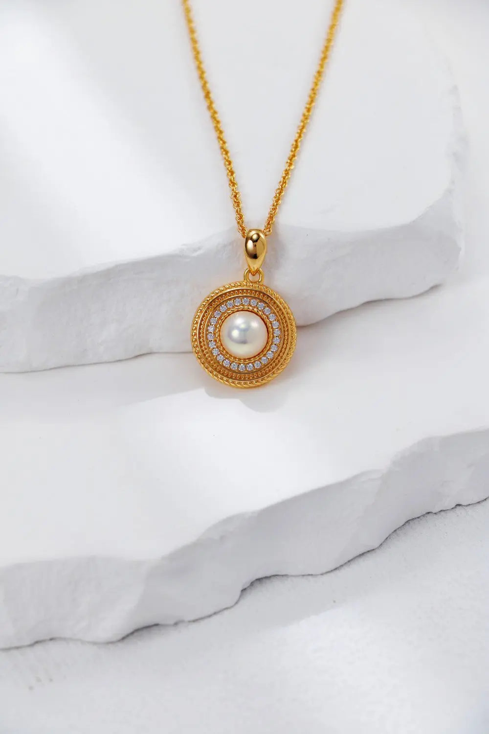 Round Zircon Pearl Necklace-3