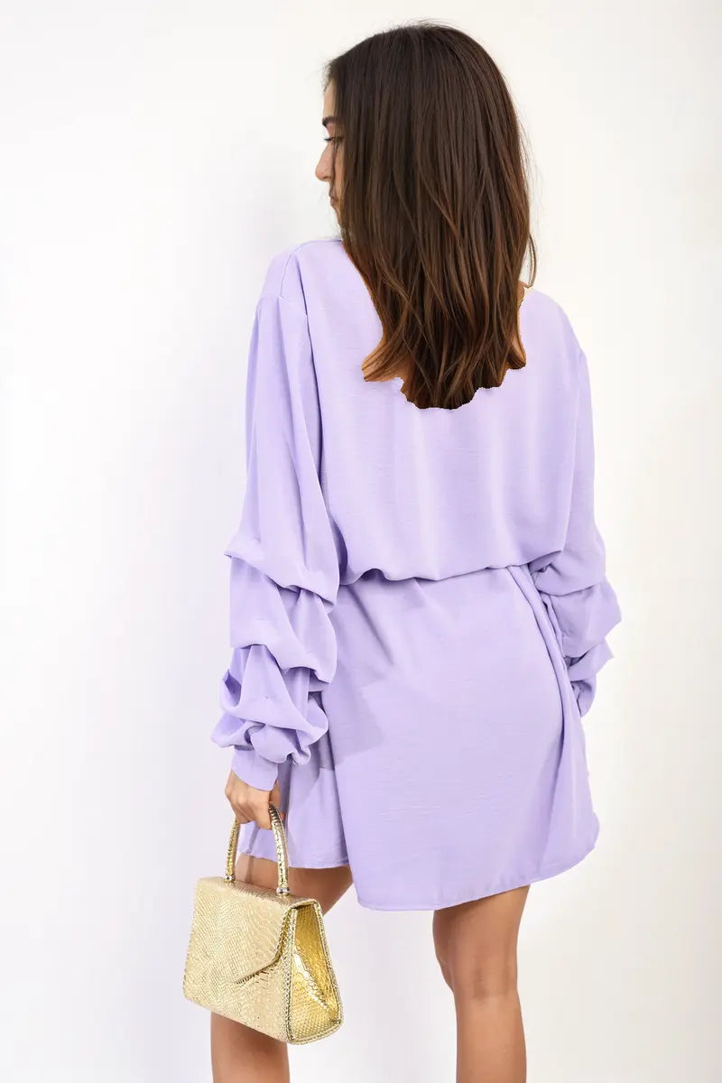 Ruffle Sleeve Pocket Button Front Blouse Dress-10