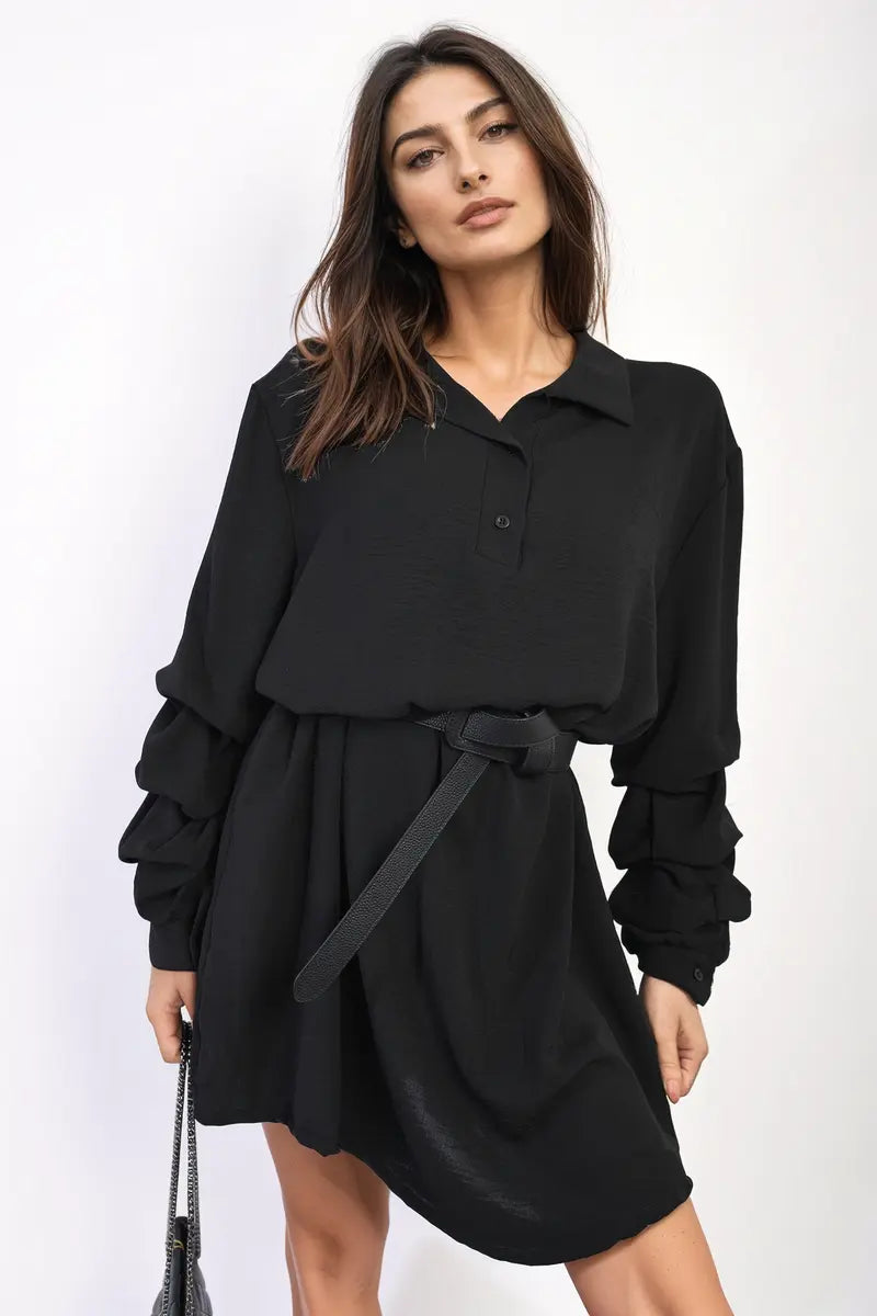 Ruffle Sleeve Pocket Button Front Blouse Dress-22