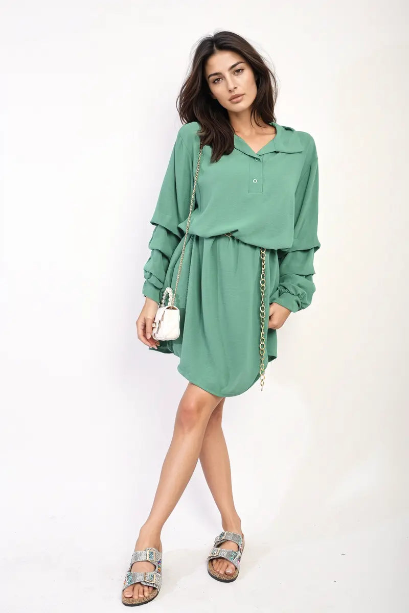 Ruffle Sleeve Pocket Button Front Blouse Dress-6