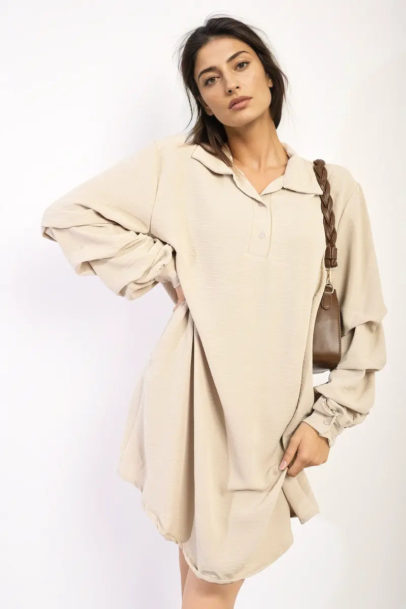 Ruffle Sleeve Pocket Button Front Blouse Dress-19