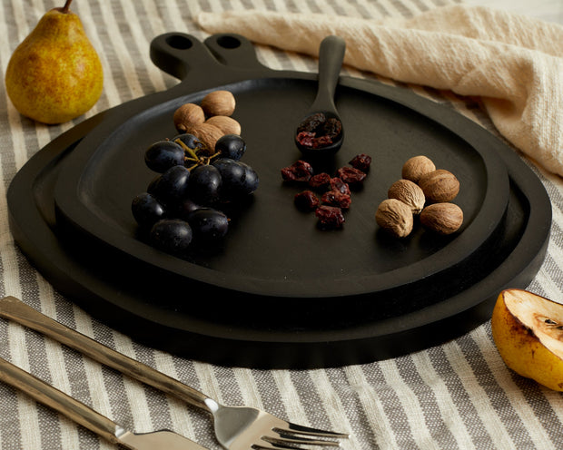 Alma Wood Round Serving Board Set Black-2