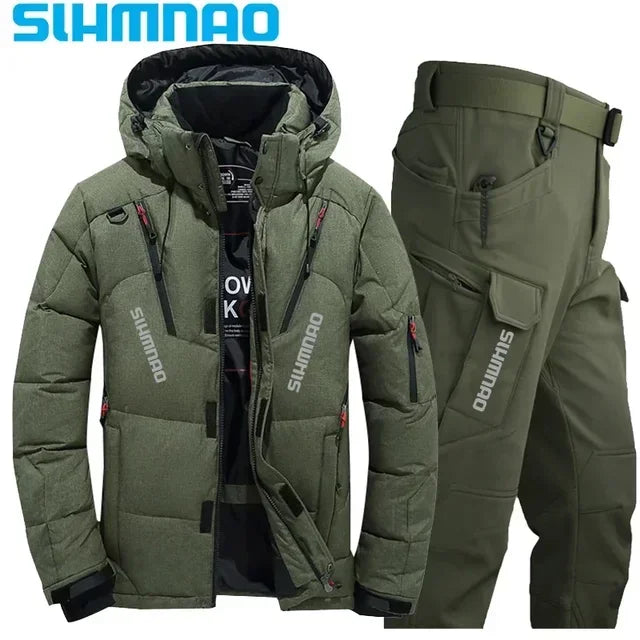 Men's Goose Down Jacket and Tactical Pants, Winter Fishing Suit, Warm, Snow Skiing, Mountain Climbing, Hunting Sportswear - Memoriex 