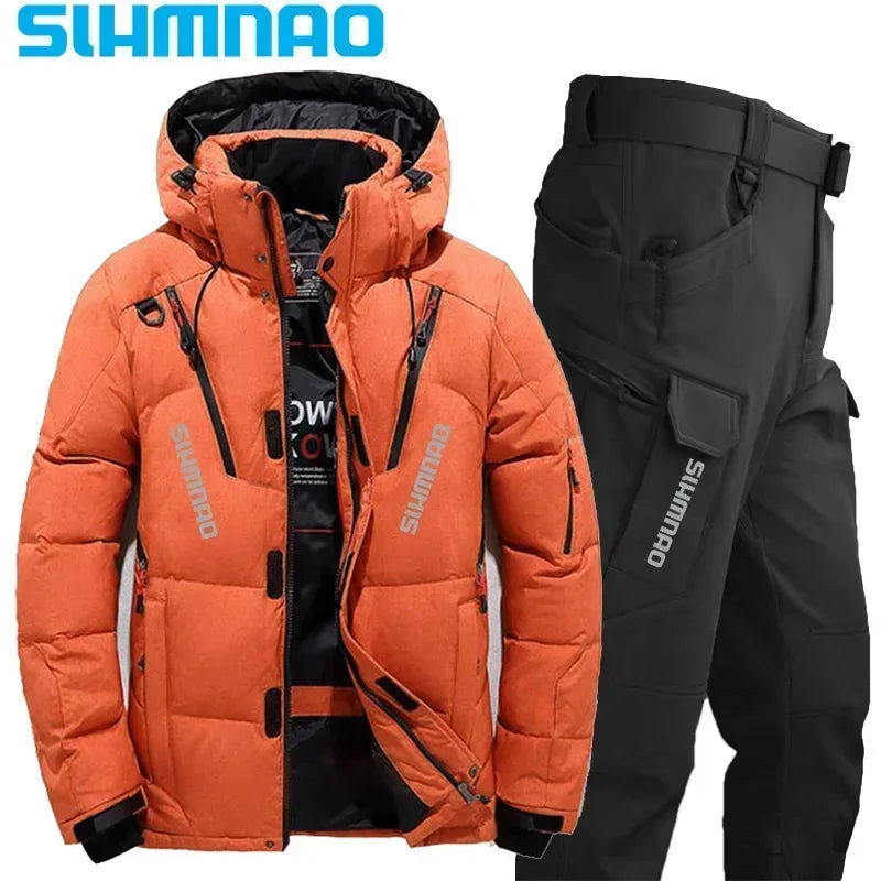 Men's Goose Down Jacket and Tactical Pants, Winter Fishing Suit, Warm, Snow Skiing, Mountain Climbing, Hunting Sportswear - Memoriex 