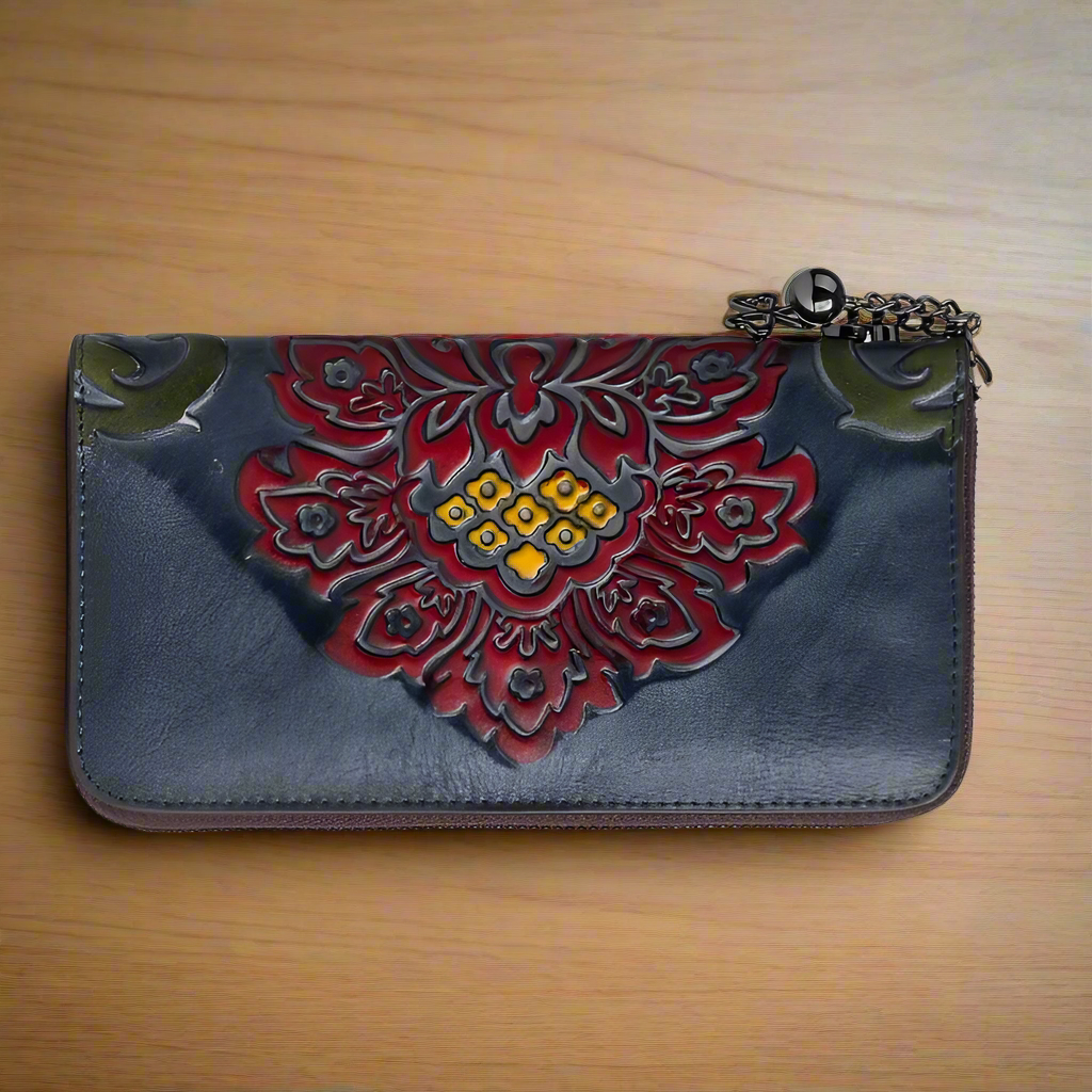 Floral Embossed Leather Wallet-2