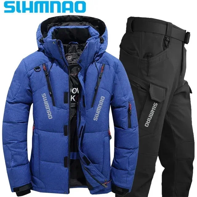 Men's Goose Down Jacket and Tactical Pants, Winter Fishing Suit, Warm, Snow Skiing, Mountain Climbing, Hunting Sportswear - Memoriex 