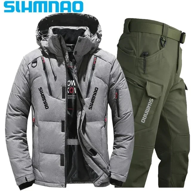 Men's Goose Down Jacket and Tactical Pants, Winter Fishing Suit, Warm, Snow Skiing, Mountain Climbing, Hunting Sportswear - Memoriex 