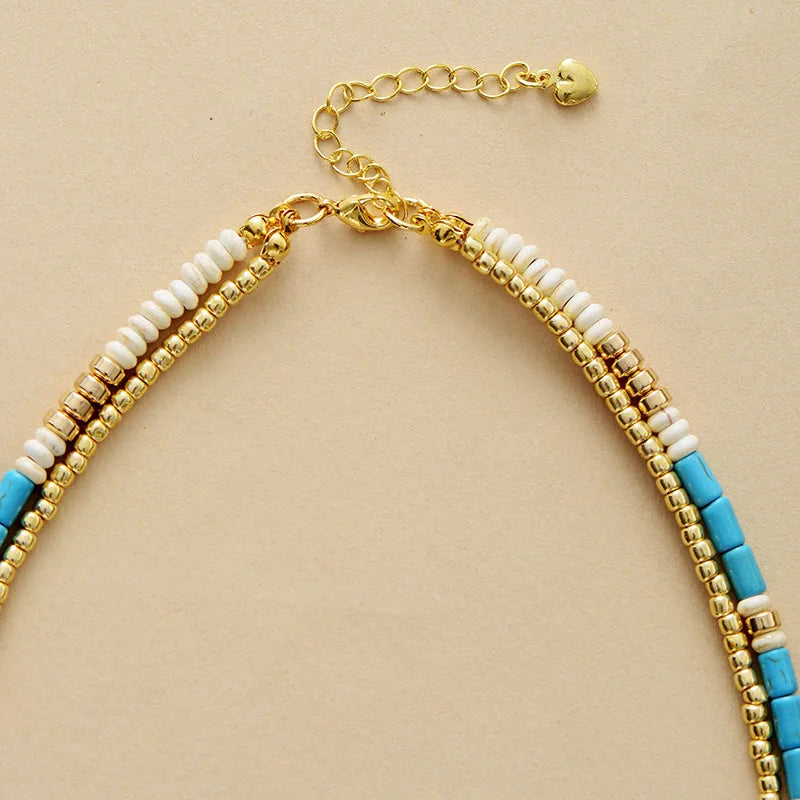 Turquoise & Gold Seed Beads Necklace-3