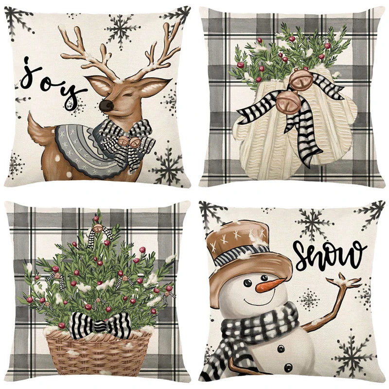 Christmas Pillow Cover Snowman Elk Pillow-0