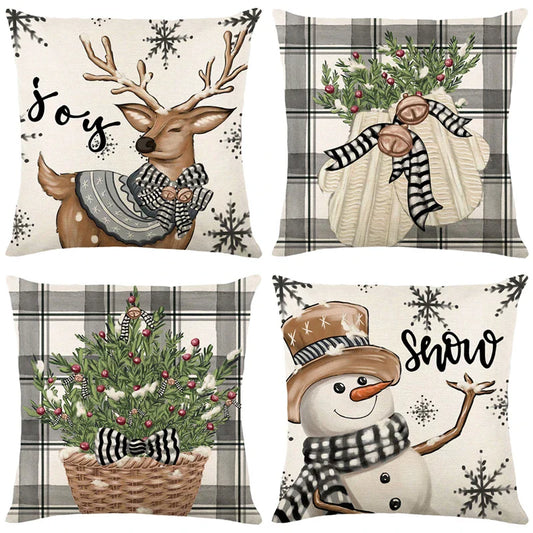 Christmas Pillow Cover Snowman Elk Pillow-0