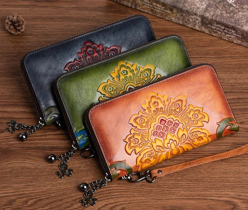 Floral Embossed Leather Wallet-0