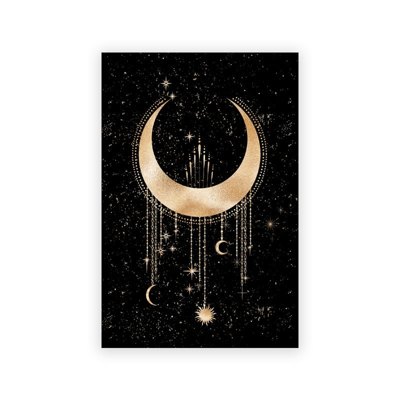 Poster Mond Sterne Gold Schwarz als Deko Print Ohne Rahmen-3