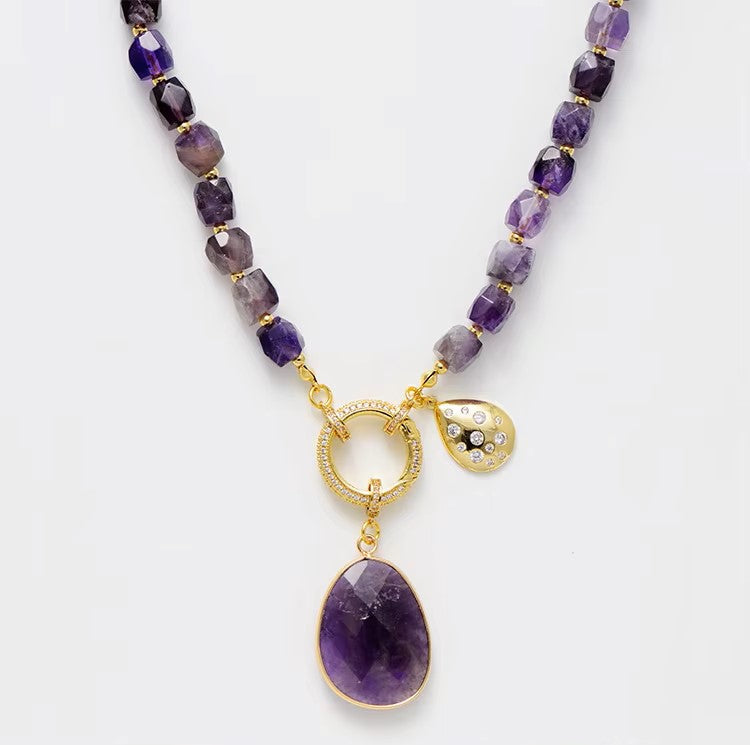 Amethyst Crystal Pendant Necklaces-3