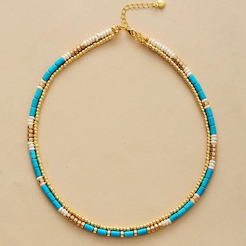 Turquoise & Gold Seed Beads Necklace-0