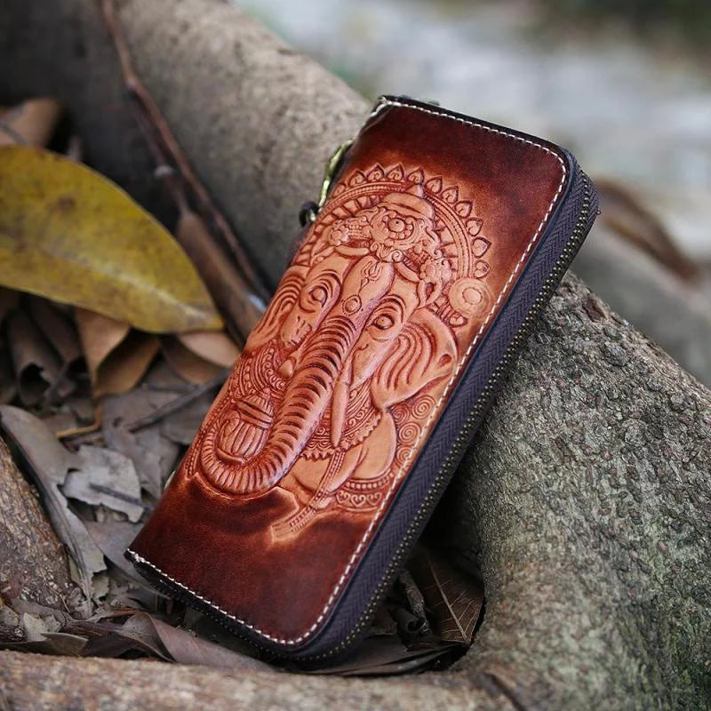 Handmade Leather Ganesha Embossed Wallet-2