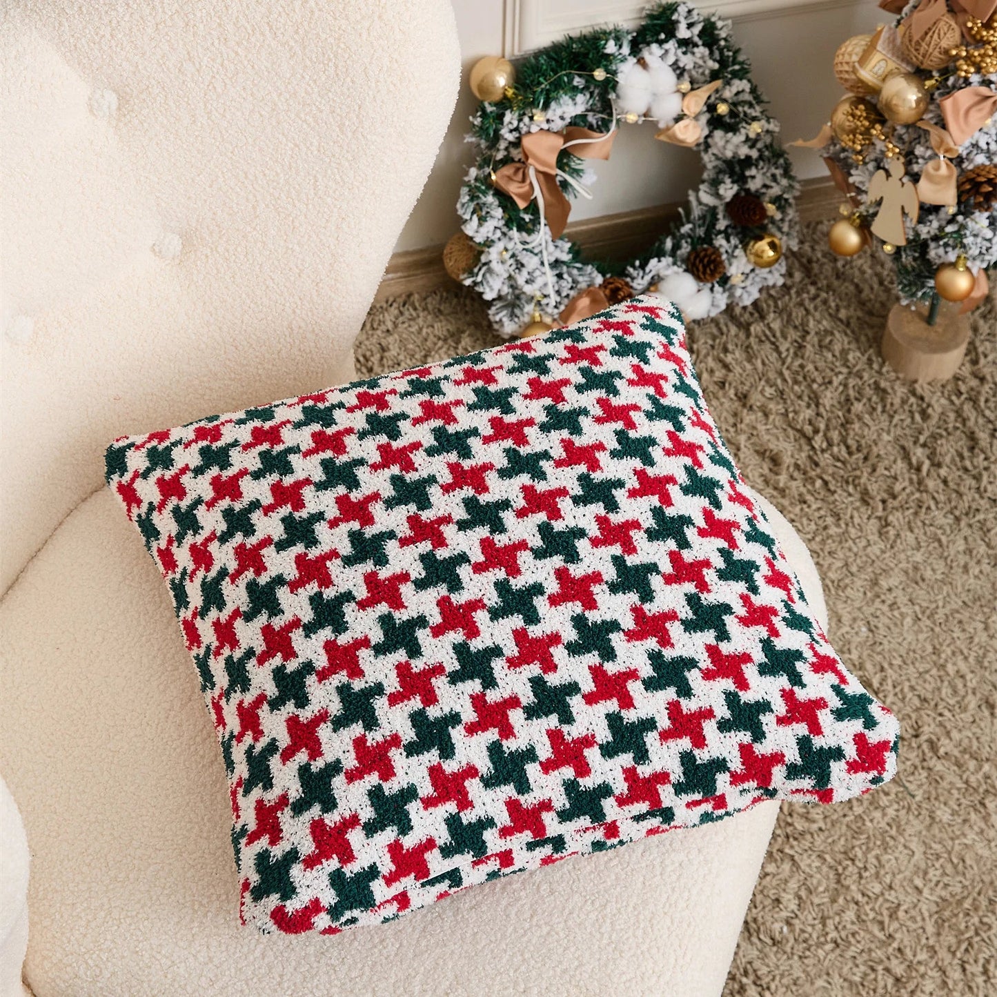 Houndstooth Christmas Cushion Cover-6