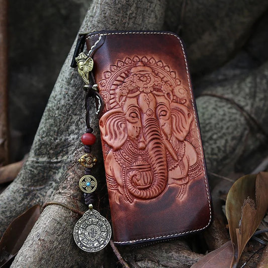 Handmade Leather Ganesha Embossed Wallet-0