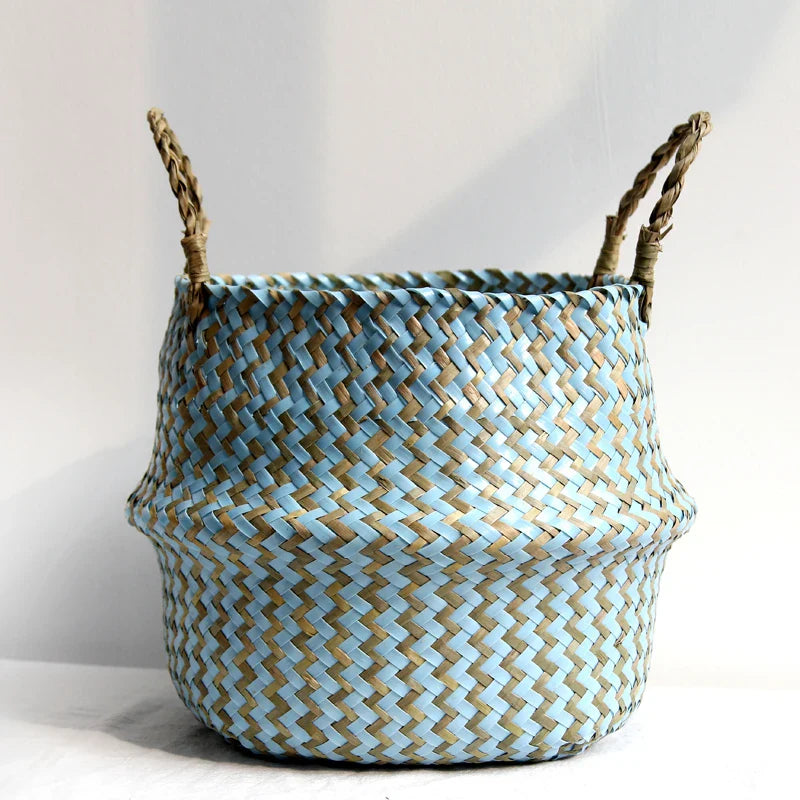 Striped Wicker Storage Baskets-0