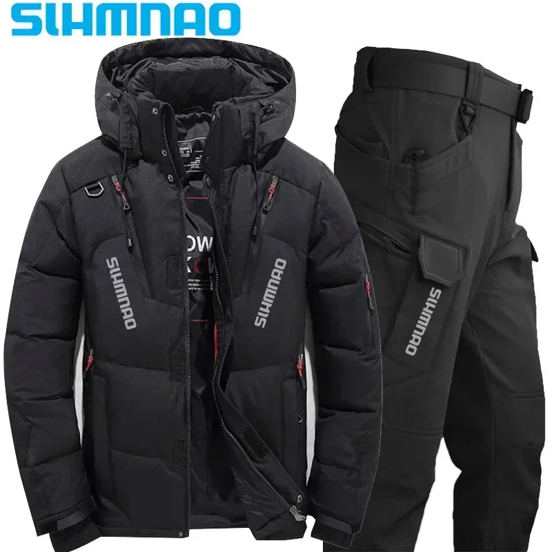 Men's Goose Down Jacket and Tactical Pants, Winter Fishing Suit, Warm, Snow Skiing, Mountain Climbing, Hunting Sportswear - Memoriex 