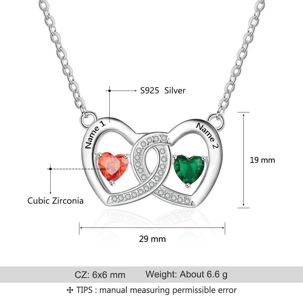 S925 Heart Shape Birthstones Heart Pendant Necklace with Engraving Name-4