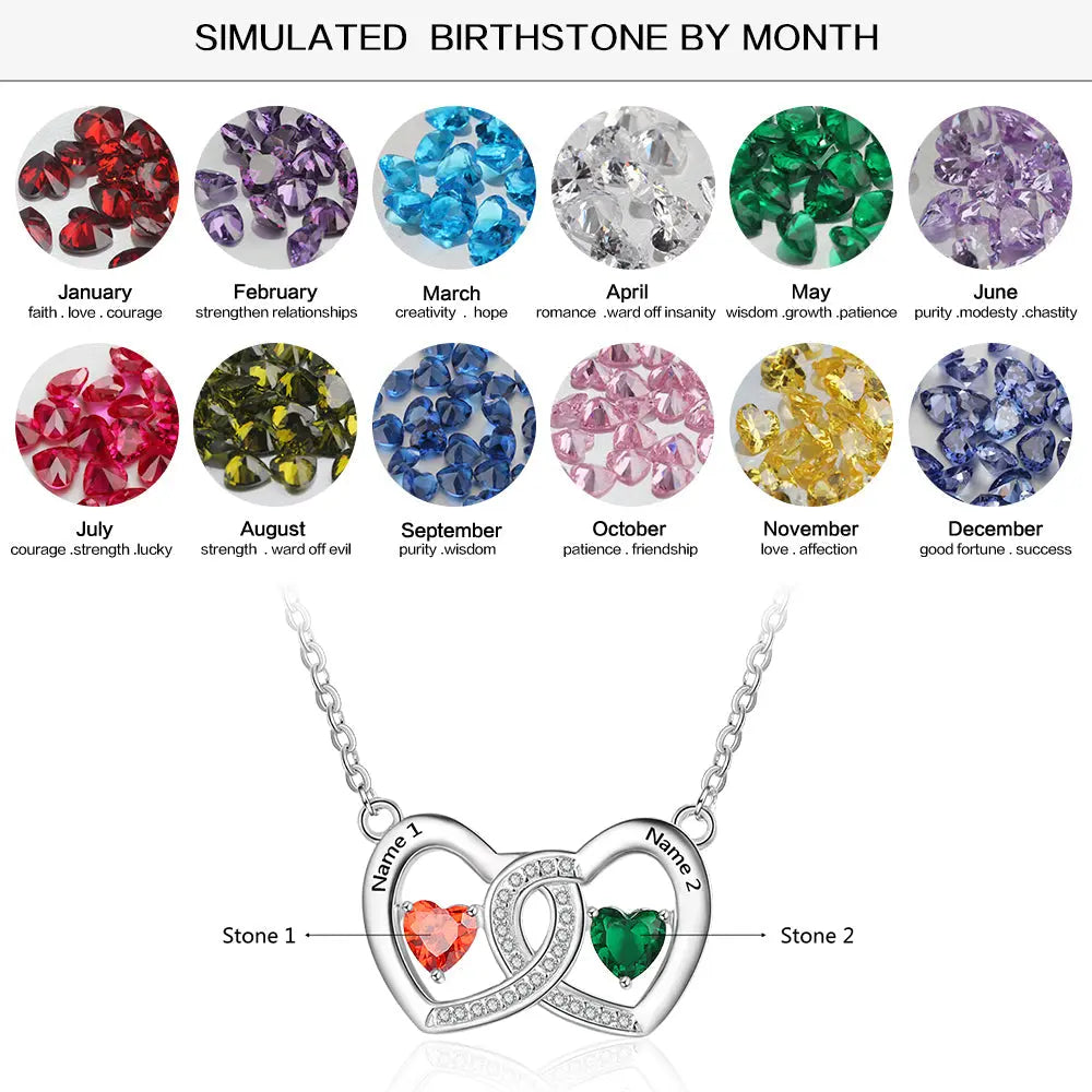 S925 Heart Shape Birthstones Heart Pendant Necklace with Engraving Name-5