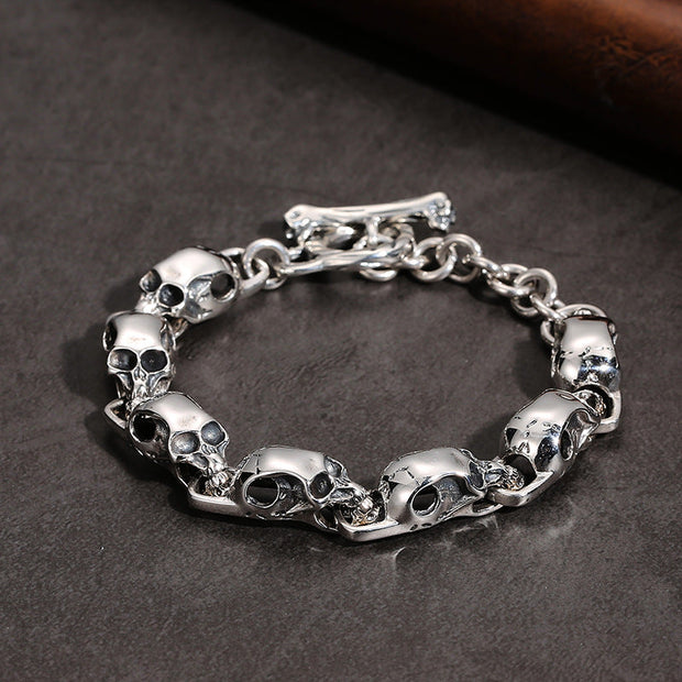 S925 Sterling Silver Punk Skull Bracelet - Memoriex 