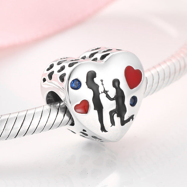 S925 Sterling Silver Sterling Silver Beads Valentine's Day Heart String Bracelet DIY Accessories - Memoriex 