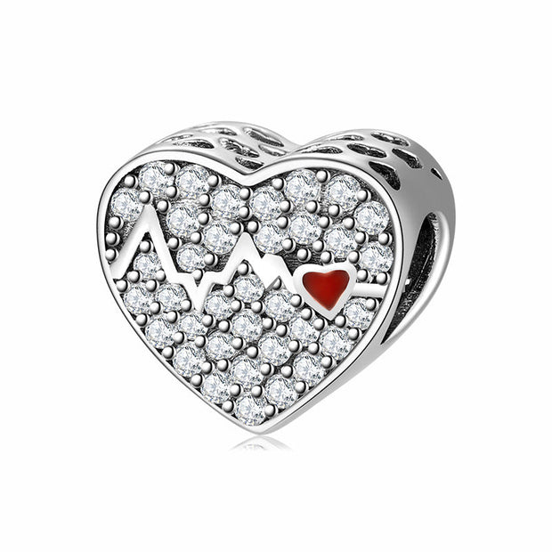 S925 Sterling Silver Sterling Silver Beads Valentine's Day Heart String Bracelet DIY Accessories - Memoriex 