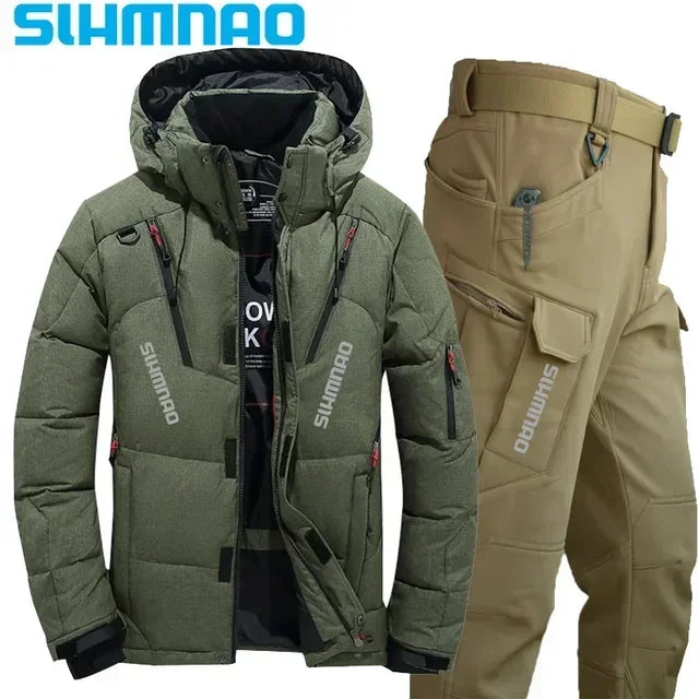 Men's Goose Down Jacket and Tactical Pants, Winter Fishing Suit, Warm, Snow Skiing, Mountain Climbing, Hunting Sportswear - Memoriex 