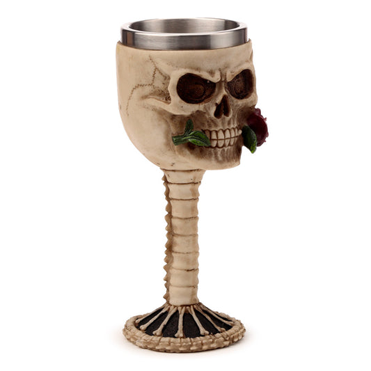 Decorative Goblet - Skull with Red Rose in Mouth SK376-0