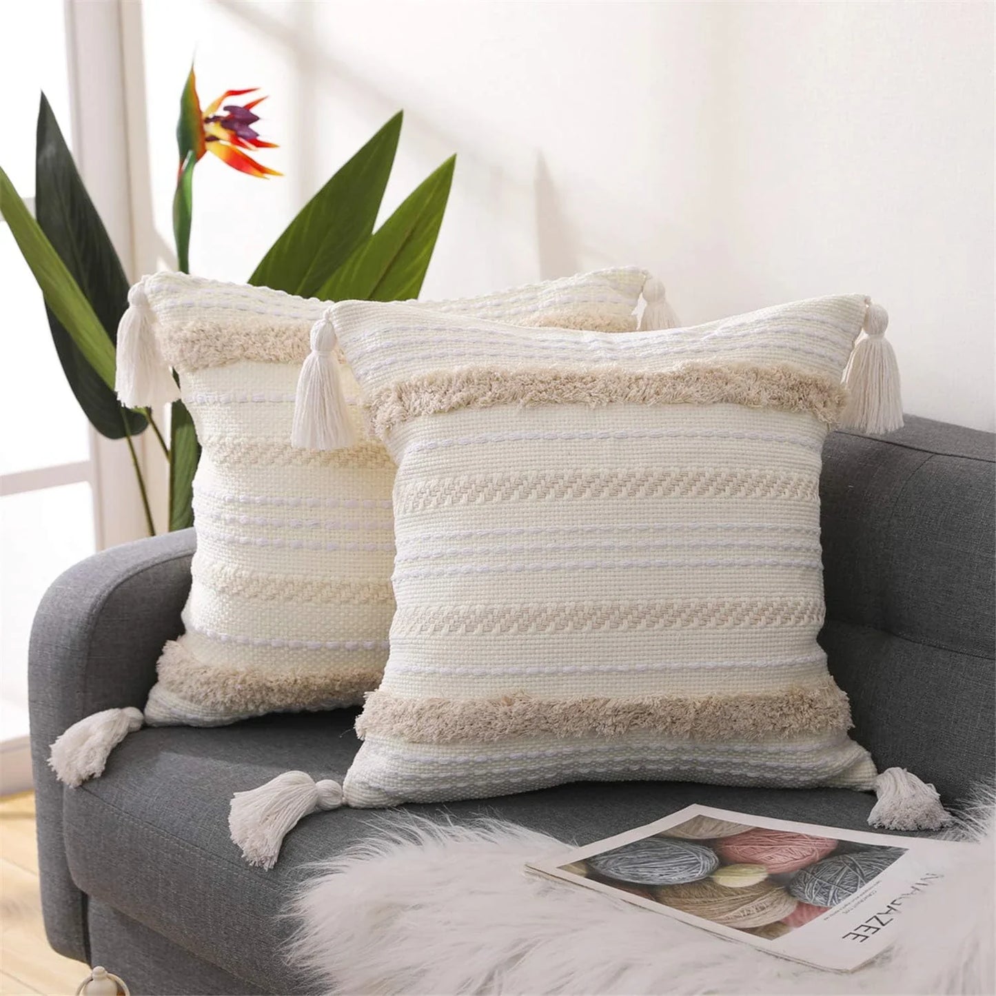 Tassels Neutral Woven Cushion Cover-2