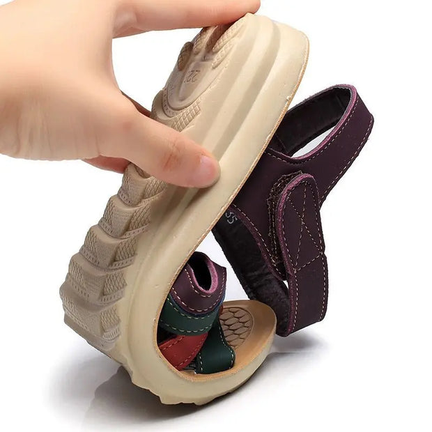 Sandals for women with soft soles middle-aged flat shoes middle-aged and elderly women's shoes plus size elderly sandals anti sl - Memoriex 
