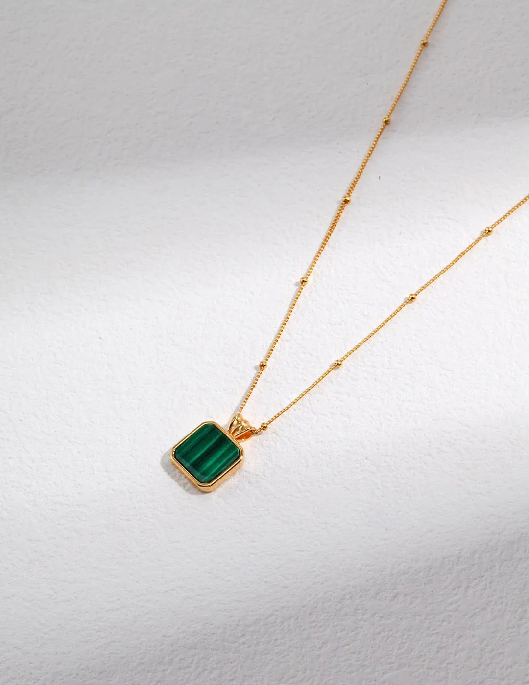 Satellite Chain Square Malachite Pendant Necklace-0