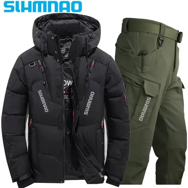 Men's Goose Down Jacket and Tactical Pants, Winter Fishing Suit, Warm, Snow Skiing, Mountain Climbing, Hunting Sportswear - Memoriex 