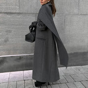 Scarf colla coat cloak long vintage coat gray fashion jacket - Memoriex 